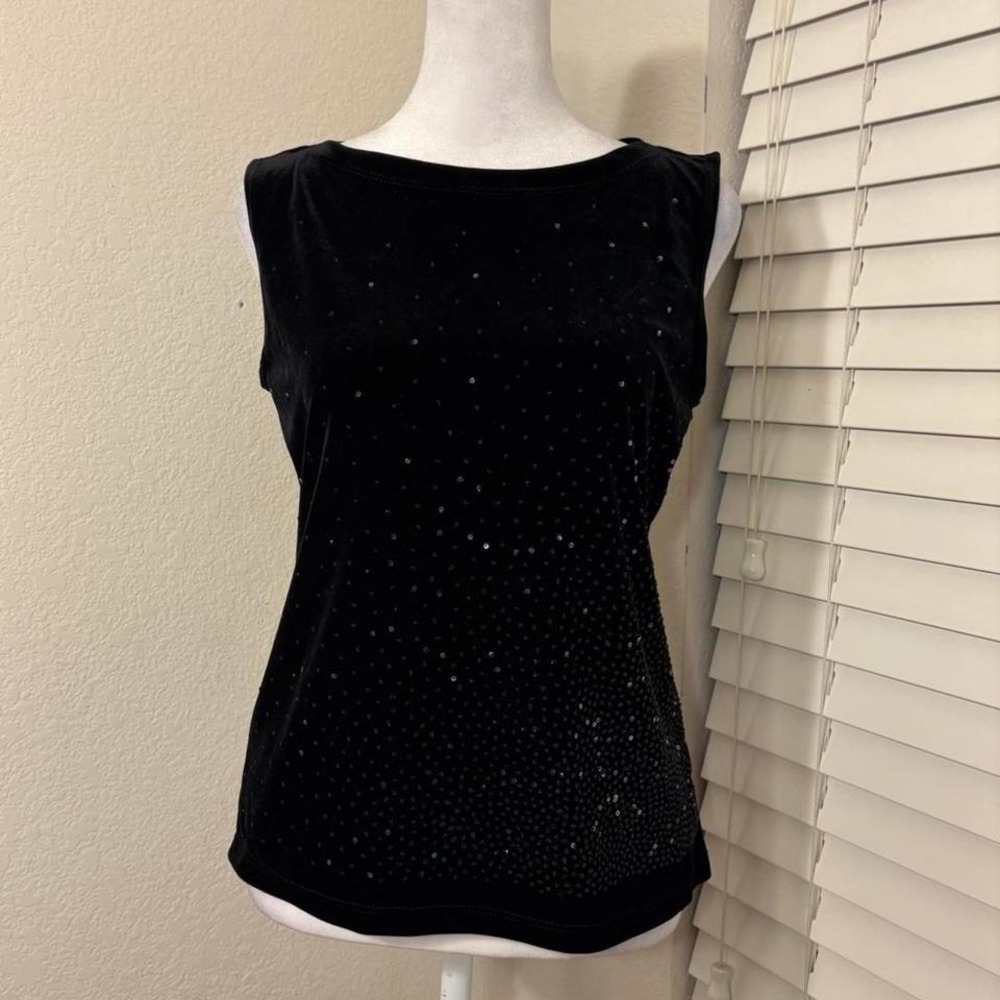 90s vintage In Style black velvet sparkly glitter sequin tank top gothic